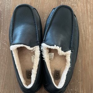 UGG Men's Black Leather Slip-Ons with Cream Lining